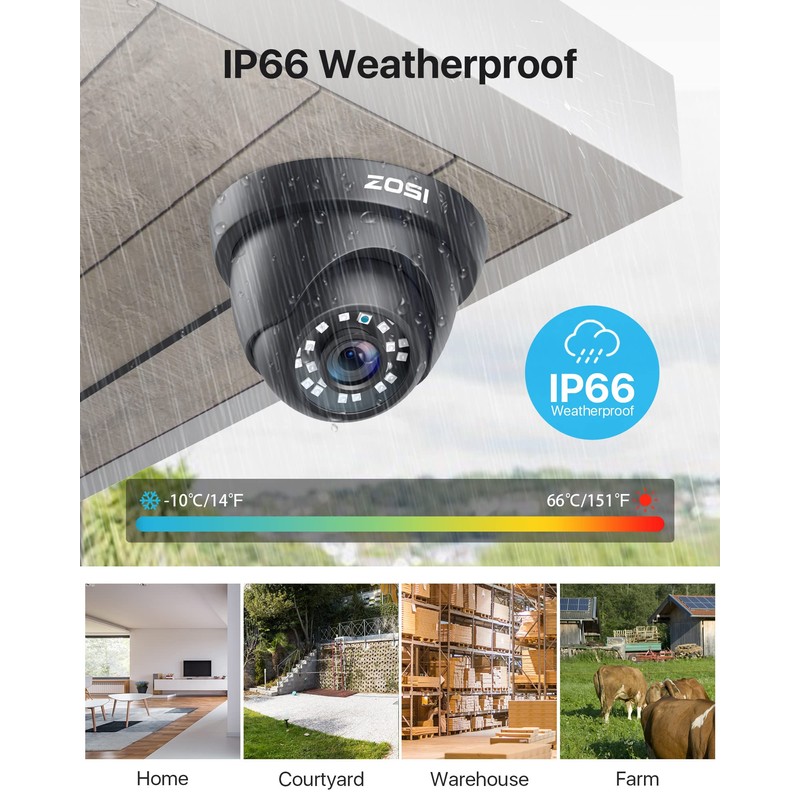 ZOSI 8CH H.265+ Home Security Camera System Outdoor, 8 Channel