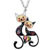 BONSNY Valentine's Day Enamel Rhinestone Couples Lover Cat Necklaces Pendant