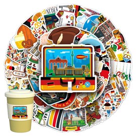 Pack of 50 Germany Stickers, Germany Travel Stickers, Funny Outdoor Travel Landscape Stickers, German Symbols Stickers for Skateboard, Scrapbook, Laptop, Car, Suitcase, Luggage, Phone, Guitar