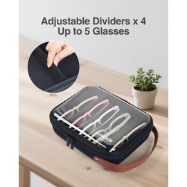Luxtude Travel Sunglasses Organizer Case for Women Men, Glasses Case Multiple Pairs with Adjustable Slots, Hard Shell Sunglass Storage Cases, Clear Eyeglass Organizer for Multiple Glasses, Black