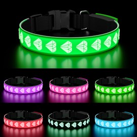 TOPOTO LED Dog Collar, 3D Design Light Up Dog Collars, Adjustable 15 Multi-Colors Lighted Dog Collar Rechargeable Waterproof Bright Dog Collar for Large Dogs, Green