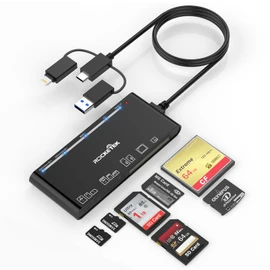 【Latest Improved Model】Quanlex 7 in 1 SD Card Reader Lightning/USB-C/USB-A Compatible 5Gbps High-Speed Transfer Up to 2TB SD/TF/CF/MS/XD Memory Card Reader with OTG Function for Photo and Video Backup