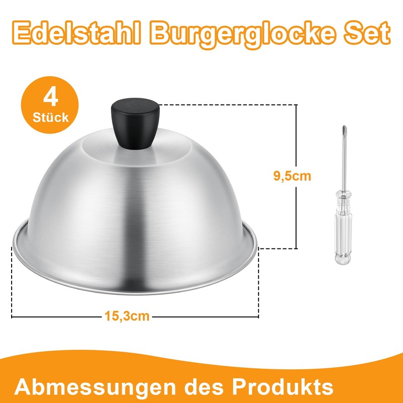TEAMFAR Stainless Steel Burger Bell Set (4, 15.3 x 9.4