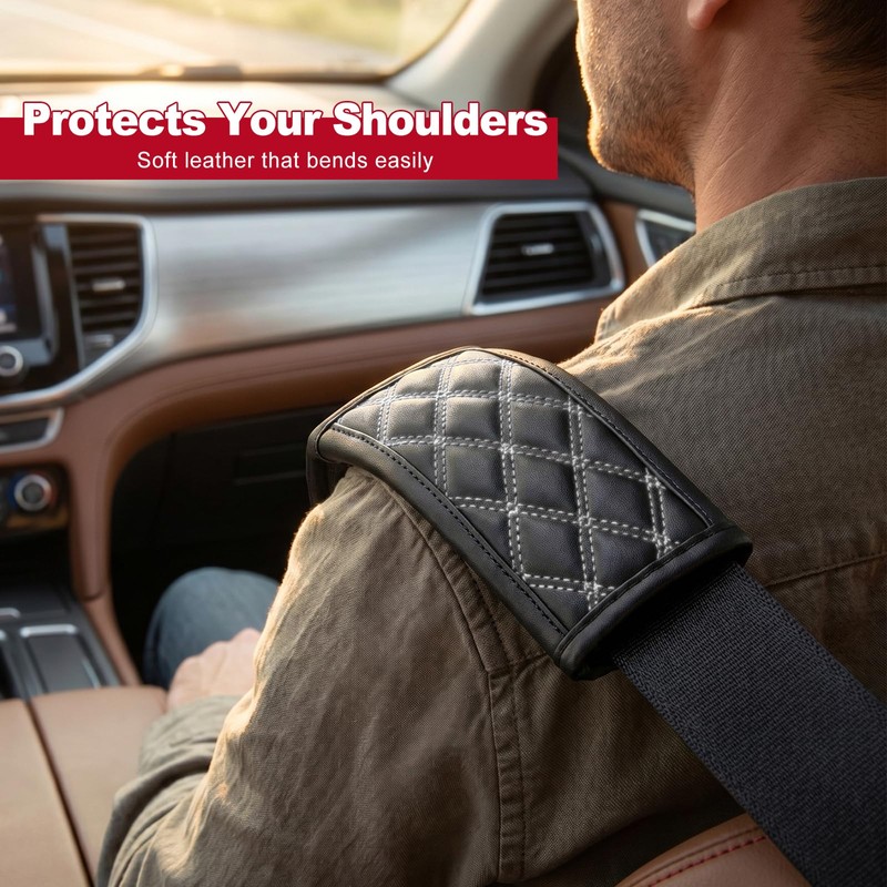 2 PCS Car Seat Belt Cover Pads, Soft Leather Safety