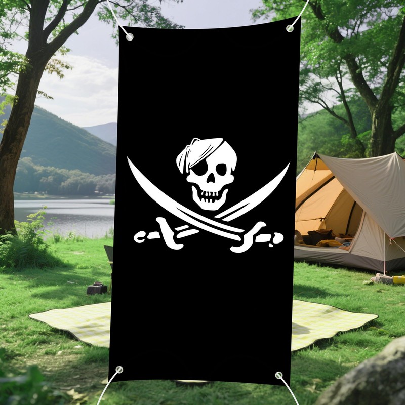 Jolly Roger Pirate Flag Banner Backdrop with Crossed Swords &