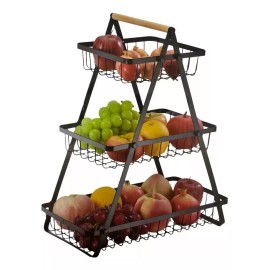Canasta Frutero Cesta 3 Niveles Frutas Verduras Hogar Color Negro
