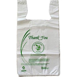Medium Size (10"W x 5" D x 18" H) White, Plastic Shopping Bags, Thank You Printed, 18 Micron, High-Density Polyethylene (HDPE), 1000 Bags/Box