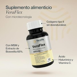 VeraFlex Colágeno Tipo 2 Con MSM Ácido Hialurónico Boswellia 65% Y Vitamina C | Suplemento En Cápsulas De 850 Mg | Frasco Con 60 Cápsulas Para Bienestar Articular | VeraLife