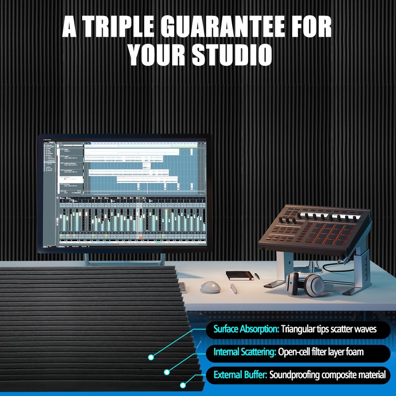 4 PCS Acoustic Panels,48''X24''X2'' Soundproof Foam Wall Panels,High Density Fireproof