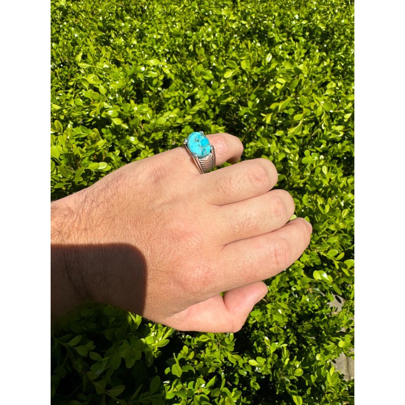 HarlemBling Blue Genuine Turquoise Mens Real Solid 925 Sterling Silver