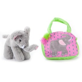 The Petting Zoo Elephant Stuffed Animal Plushie and Purse Set, Gifts for Kids, Wildlife Animal Toy, Gray Elephant Plush Toy and Purse Pet Carrier
