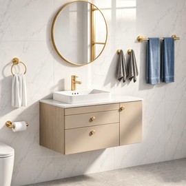 5Pcs Brushed Gold Bathroom Hardware Set, 24in Towel Bar Holder Kit