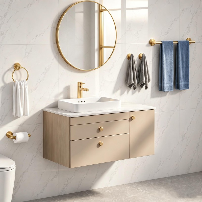 5Pcs Brushed Gold Bathroom Hardware Set, 24in Towel Bar Holder