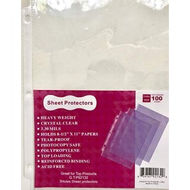 GTP Clear Top Loading, Heavy Weight, Heavy Duty, Sheet Protectors Holds 8.5"X11" Papers, Bulk, Acid Free, Reinforced Binding Edge.Heavyweight (12 Packs of 100)