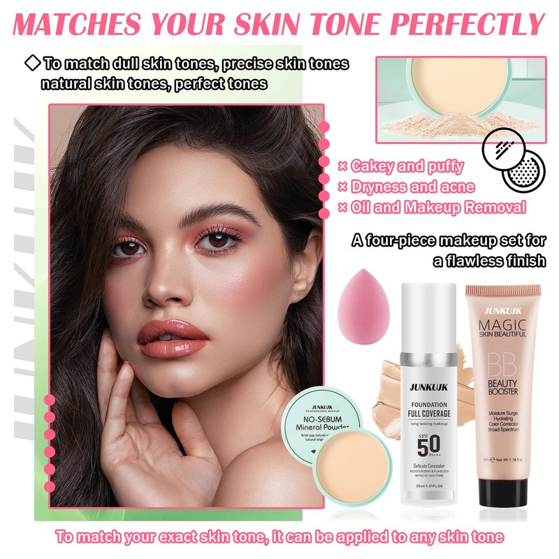 Color Changing Foundation Set,Full Coverage Foundation Liquid Foundation Makeup Gift