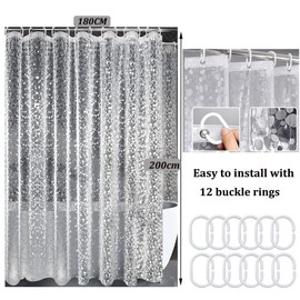 Shower Curtain for Bathroom, 180 x 200 cm, Shower Curtain, Mould Resistant Shower Curtain, Bathroom Curtains, PEVA Cobblestone Shower Curtain, Bath Curtains with 12 Hooks, Washable, Waterproof