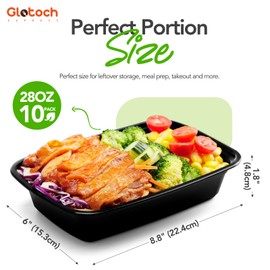 Glotoch 28oz Meal Prep Containers, 10 Pack (20-Piece) Reusable Food Storage Containers with Lids Microwave, Freezer, Dishwasher Safe - Leakproof & BPA Free Durable Plastic Lunch Box To Go Take Out