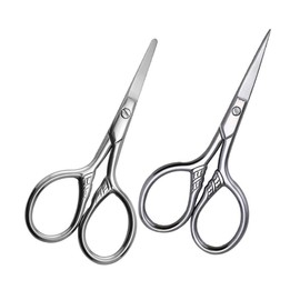 TOVINANNA 2pcs Stainless Steel Grooming Scissors Small Facial Hair Eyebrow Scissors Ergonomic Design for Precise Trimming for Beard and Nose Hair Removal