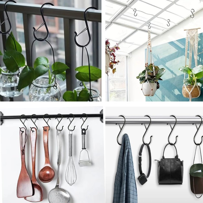 ZJYCLY s字フック 黒色10個セット sじフック 落ちない 吊り下げ sカン 汎用 キッチン 大