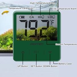 Aquarium Thermometer, Fish Tank Thermometer with Large LCD Display, Stick-on Tank Temp Sensor Ensures Accurate Reading, No Wires C/F Switch