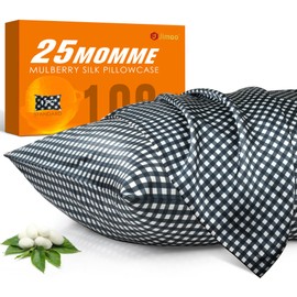 100% Mulberry Silk Pillowcase for Hair and Skin, 25Momme Soft&Smooth, Both Sides Premium Grade 6A Silk Pillow Cover for Women Mom Men (Black CHECKE, King 20''×36'')