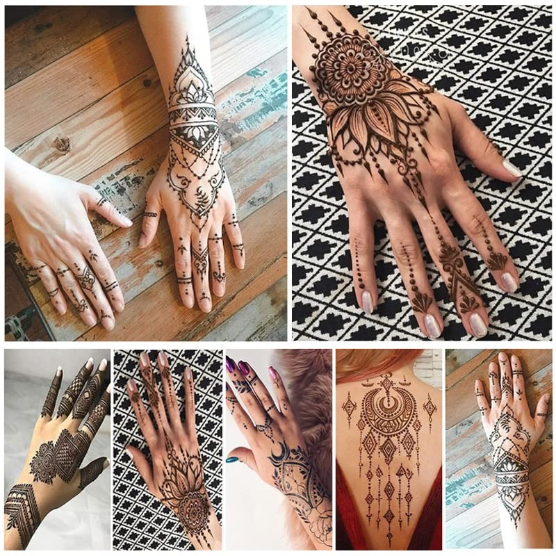 XMASIR 16 Sheets Henna Temporary Tattoos Stencil, Indian Arabic Hands