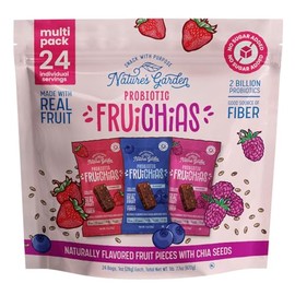 Nature's Garden Probiotic Fruichias Variety Pack - 24 Pack x 1oz, Probiotic Fruit Snack with Chia Seeds, Strawberry, Blueberry, Raspberry , No Sugar Added, Made with Real Fruit, Dye-Free, Non-GMO, Gluten-Free, Healthy Snacks for Kids Snacks