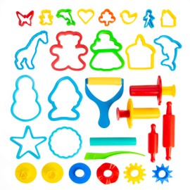 KIDDY DOUGH Tool Kit for Kids - Party Pack w/Animal Shapes - Includes 24 Colorful Cutters, Molds, & Accessories for Air Dry Clay & Dough