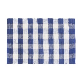 GLAMBURG Alfombra de algodón a cuadros lavable, tejida a mano, alfombra de bienvenida de 18 x 30 pulgadas, para cocina, baño, porche, lavandería, sala de estar, alfombra reversible de trapo azul y blanco