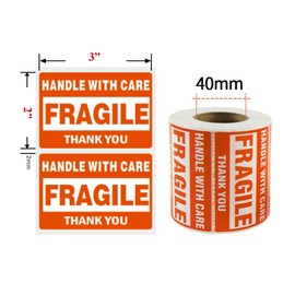 OausTect Fragile Stickers for Shipping Moving "Fragile - Handle with Care - Thank You" Stickers Fragile Labels, 500 Labels Per Roll, Red (2"x3"-1 Roll)