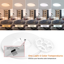 TALOYA 15.8 Inch 24W(240W Incandescent Equiv.),Dimmable Flush Mount LED Ceiling Light,3000K/4000K/5000K CCT Selectable, Low Profile Close to Ceiling Light Fixture for Bedrooms, Living Room,Kitchen