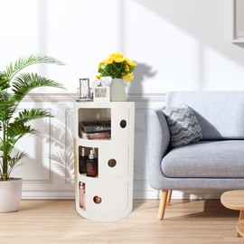 FZANVAN 3-Tier Round Bedside Table, Narrow Storage Cabinet, Small Stylish Storage Cabinet, no Installation Required, Suitable for Living Room and Bedroom, Small Space