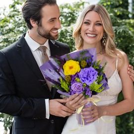 Lovionus89 Long Lasting Preserved Flowers Bouquet, Real Rose Flower Home Office Wedding Decor,Flowers for Delivery Prime for Valentine's, Mother's Day, Anniversary,Purple w Yellow