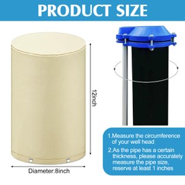 Windyun Round Water Pressure Tank Cover (5°F), 8'' Diameter x 12'' Height Weatherproof Insulated Well Tank Cover 3 Layers Outdoor Well Covers for Yard Outside Winter Freeze Protection (Beige)
