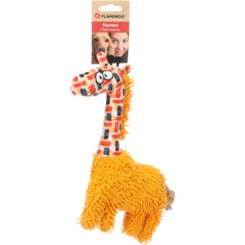 Flamingo Saffia Giraffe Toy with Rope - Ochre with Squeaker for Extra Fun - Perfect for Dogs