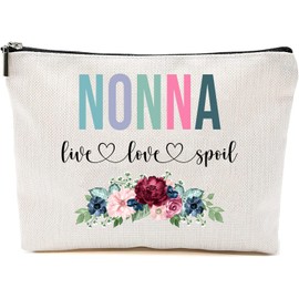 AcevedoDesign Nonna Live Love Spoil Makeup Bag, Grandma Mother's Day Gifts From Grandchildren, Travel Bag, Nonna Gift Idea Birthday, Nonna Travel Bag, New Nonna Gift, White, 7”x9.8”