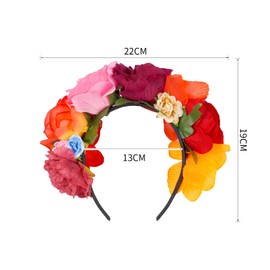 Flower Headband, Rose Hair Band, Colour Flowers Bridal Headband, Colour Bridal Headpiece, Flower Crown, Mexican Rose Crown Hair Accessories for Carnival and Carnival, Festival, Wedding Parties