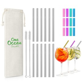 Teivio 12 Pack + Cleaning Brush, 5-inch Extra Short Reusable Stainless Steel Drink Straws for Cocktails, Small Glasses or Cups (Gold)