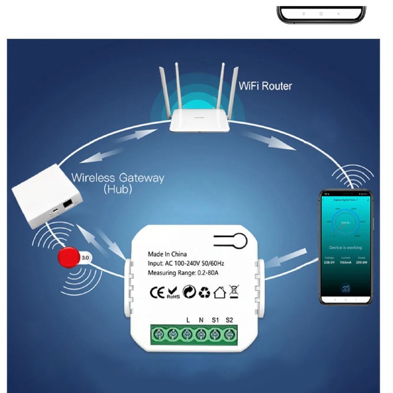 Smart Energy Meter APP Monitoring Electricity Monitor with 2x300A Current