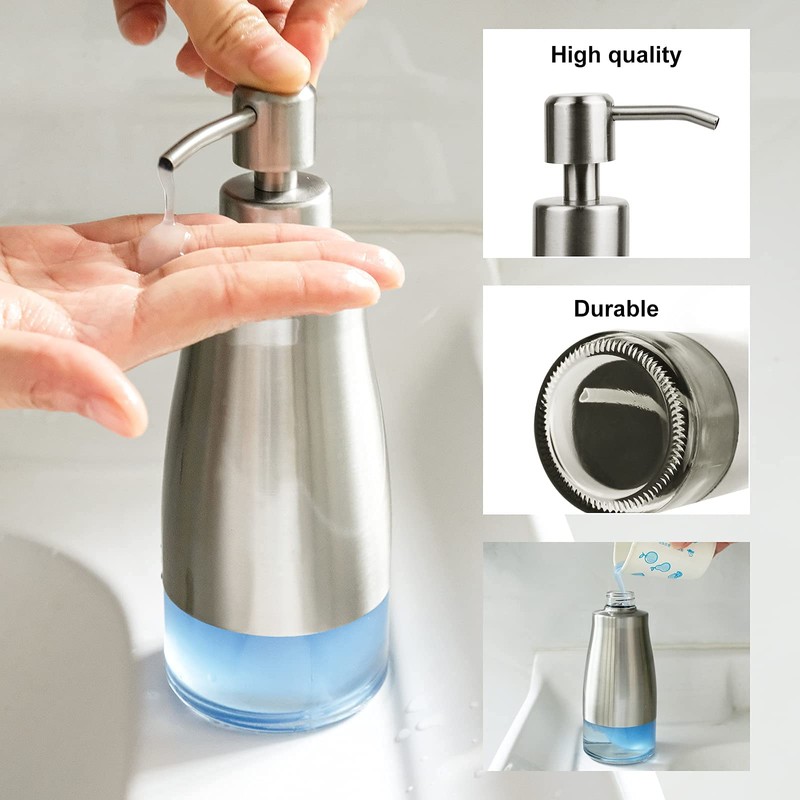 AUMIO Dish Soap Dispenser with Stickers, Stainless Steel Body &