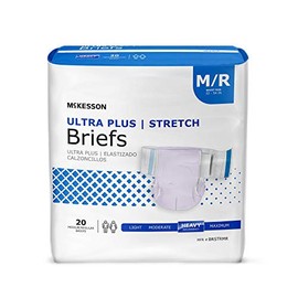 McKesson Ultra Plus Stretch Briefs, Incontinence, Heavy Absorbency, Medium, 20 Count, 4 Packs, 80 Total