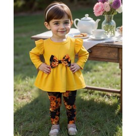 LKUSJMIS Baby Girl Clothes 1 Year Old Gifts Fall Yellow Outfits Toddle Ruffle Long Sleeve Boho Infant Pants Set Winter Baby Clothes For Girls 9-12 Months