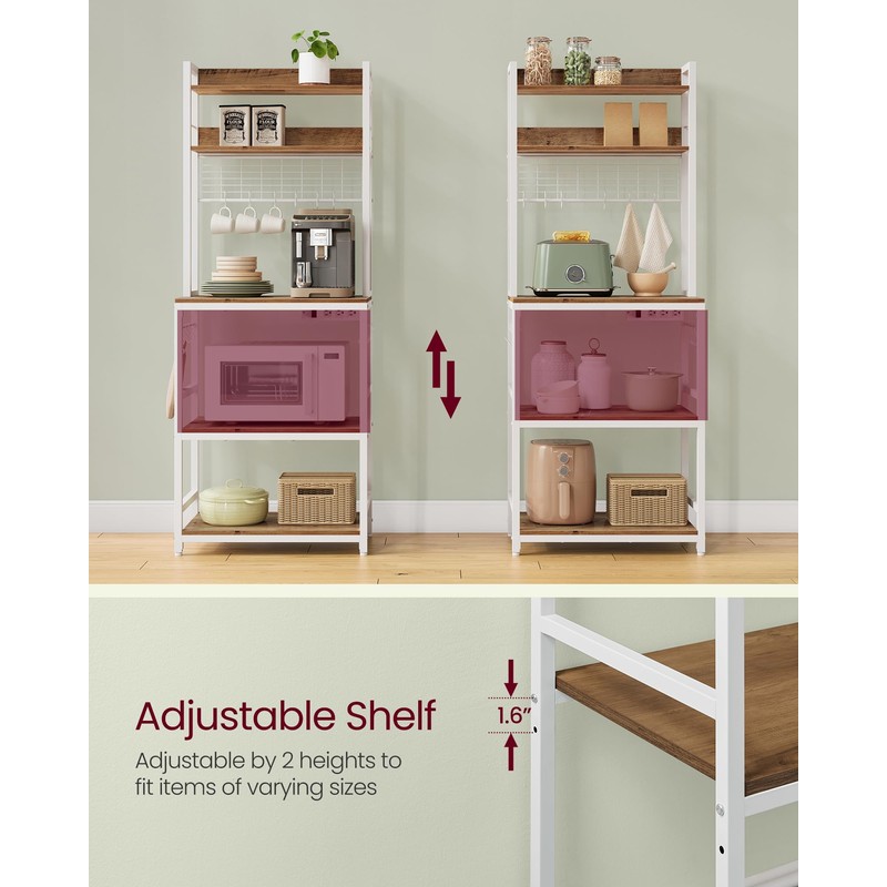 VASAGLE Bakers Rack with Power Outlet, Microwave Stand, Kitchen Tall