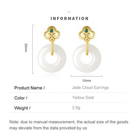 14K Gold Jade Earrings, Emerald Gemstone Cloud Earrings, Mother's Day, Birthday Gift for Mother, Wife, Girlfriend (Yellow Gold, 14K)