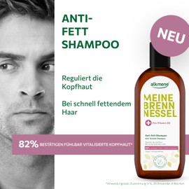 alkmene Shampoo against oily hair with nettle 250 ml - vegan shampoo oily scalp reduces quick greasing