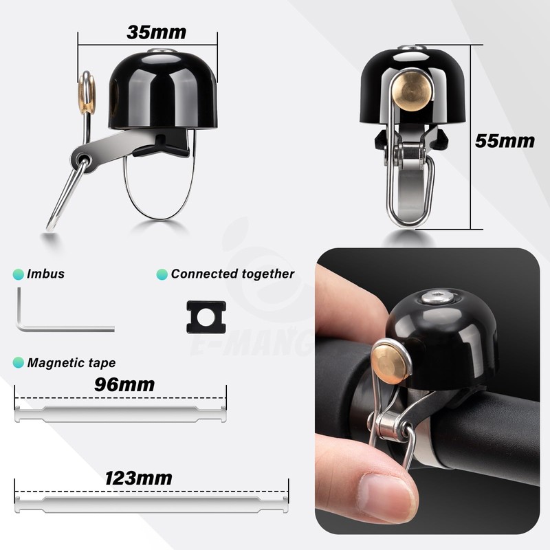 E-Mangue Bicycle Bell, Aluminium Alloy Bicycle Bell, 80 dB Bell,