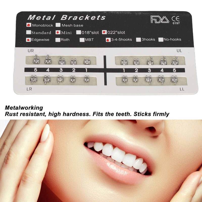 Teeth Edgewise Brackets 0.022in Slot 345 Hooks Rustproof Mini Metal