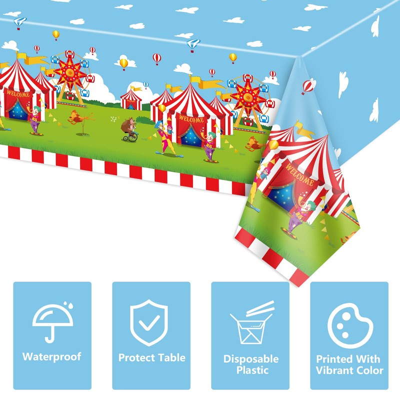 QUERICKY 4 Pack Circus Theme Tablecloths, 51x87'' Carnival Plastic Disposable