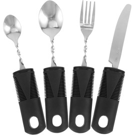 SOLUSTRE Adaptive Utensils Set 4-Piece Bendable Tableware with Non-Slip Textured Handles Lightweight Anti-Shake Fork Spoon Cutter for Elderly Disabled Adults Eating Assistance