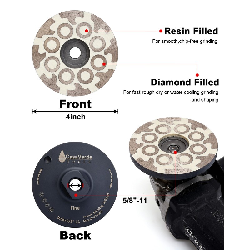 Casaverde Tools 4" Flat Resin Diamond Cup Wheels，Diamond Cup Wheels